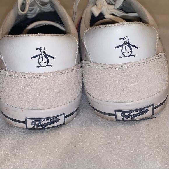 Original Penguin Mens Sz 12 Sneakers White Red/Blue Stripes Canvas Leather - Picture 5 of 9